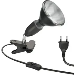 ledscom.de E27 Klemmleuchte LIK, schwarz inkl. PAR38 LED Reflektor-Lampe schwarz 1279lm warm-weiß