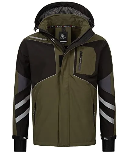 Rock Creek Herren Softshell Jacke H-287 - Dunkelgrün XL - Funktionsjacke für Outdoor-Aktivitäten, wasserabweisend, winddicht und atmungsaktiv. Ideal für die Übergangszeit mit abnehmbarer Kapuze und reflektierenden Details für mehr Sichtbarkeit.
