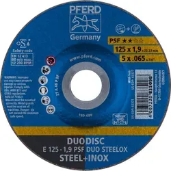 PFERD 62012630 E 125-1,9 PSF DUO STEELOX Schruppscheibe - Schleifscheiben für Stahl und Edelstahl (INOX) mit hoher Trennleistung und langer Standzeit, ideal für professionelle Anwendungen.