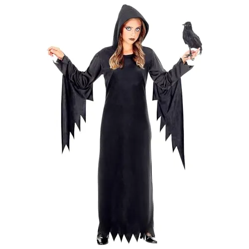 W WIDMANN MILANO Party Fashion - Kinderkostüm Dunkle Königin, zauberhaftes Gothic Queen Kleid mit Kapuze für unvergessliche Faschingsmomente