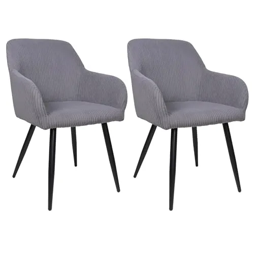 ALBATROS Esszimmerstuhl SILA – 2er Set mit Armlehnen, Grau - Stylisches 2er Set Polsterstühle mit hochwertigem Cord-Bezug, ideal für Küche und Esszimmer. Robuste Struktur und komfortable Polsterung sorgen für angenehme Abende bei Familie und Freunden.