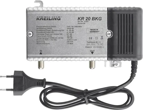 Kreiling BK-Verstärker 20dB - Hochleistungsverstärker für Ihr TV - ZUBEHÖR TV: Leistungsstarker BK Verstärker mit 20dB für optimale Signalqualität, ideal für Hausanschlüsse mit integriertem Rückweg von 5-65 MHz.