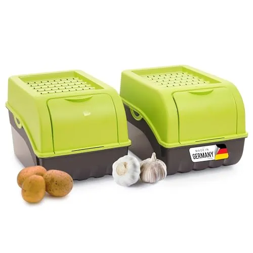 Novaliv Vorratsdose Kartoffelbox - 2er Set Gemüsebox 5L grün - Frischhaltedosen für Gemüse, lichtundurchlässig und mit praktischem Deckel, hält Lebensmittel länger frisch und ist ideal für die Aufbewahrung.