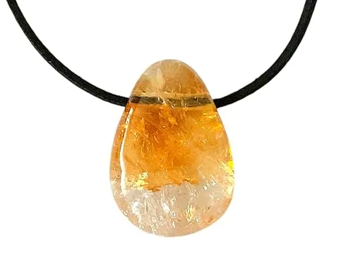 Steinfixx® - Edelstein Anhänger aus echtem Citrin | Tropfenanhänger | starker Heilstein | mit 80 cm Wildlederband und Geschenkbox I Brasilien