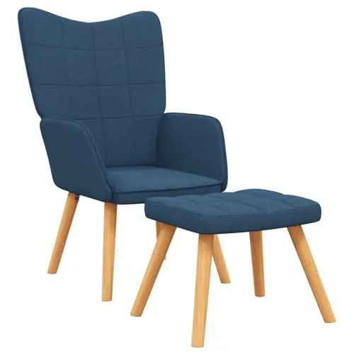 vidaXL Relaxsessel mit Hocker Blau Stoff - Fernseh- & Relaxsessel, elegantes Design mit komfortabler Schaumstoff-Polsterung und stabilen Materialien für langanhaltenden Sitzkomfort.