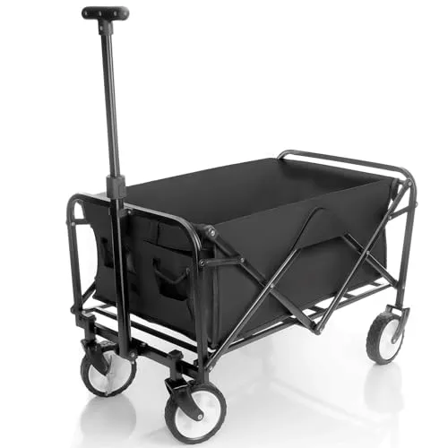 BigDean Bollerwagen faltbar – belastbar bis 80 kg, platzsparend und vielseitig - Bollerwagen in Schwarz, ideal für Ausflüge und Transporte, leicht zusammenklappbar für einfachen Transport und Lagerung.