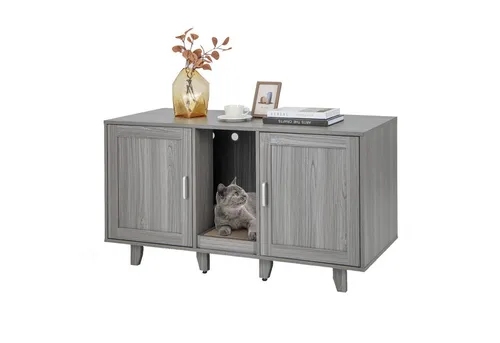 COSTWAY Tierhaus, Katzenklo Schrank, mit 2 Türen & Kratzbrett, 120 x 52 x 65 cm