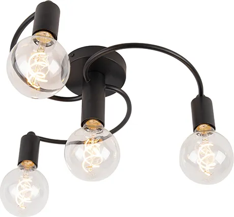 QAZQA Modern Art Deco Deckenleuchte schwarz 4-flammig - Facil - Stylische 4-flammige Deckenleuchte im Art Deco Stil, ideal für Wohnzimmer und Schlafzimmer. Matt schwarze Stahlhalterung und dimmbare Funktion bieten Flexibilität und Atmosphäre.