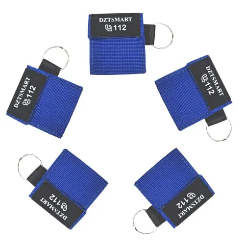 DZTSMART Beatmungsmaske Schlüsselanhänger,5 Stück CPR Maske Schlüsselanhänger Beatmungstuch,Taschenmaske für Erste Hilfe oder AED Training (Blau)