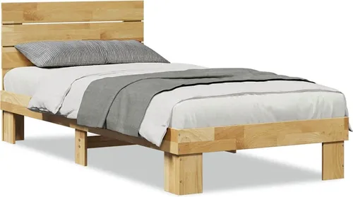 vidaXL Massivholzbett mit Kopfteil 75x190 cm aus Eichenholz - Stabiles Massivholzbett mit Lattenrost für optimalen Schlafkomfort, zusätzliches Stauraum unter der Liegefläche und vielseitiges Kopfteil für bequemes Lesen.
