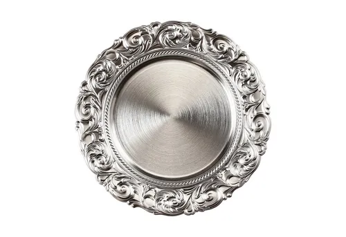 MAGIC by Inge Dekoteller, Dekoteller 33cm Kunststoff mit prunkvollem Muster - Silber