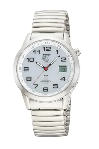 ETT Eco Tech Time Funk Solar Herren Uhr EGS-11711-12Z - Elegante Herren Solar Funkuhr mit Edelstahl-Zugband, digitaler Datumsanzeige und bis zu 180 Tagen Dunkelgangreserve – nie wieder Batteriewechsel!