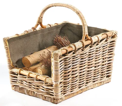 Kobolo Kaminholzkorb Rattan grau mit abnehmbarem Jutestoff von Kobolo