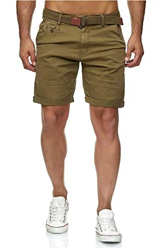 Kurze Hosen Herren mit Gürtel - Conor - Cargo Shorts Herren aus Baumwolle - Sommer Freizeithose mit Taschen - Sportlich eleganter Look - Regular Fit - Bequemes Material mit Stretch - Army - M