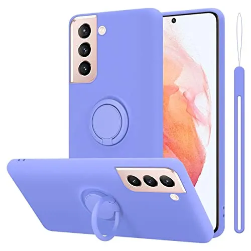 Cadorabo Hülle kompatibel mit Samsung Galaxy S21 5G Schutzhülle TPU Silikon Case Liquid Design mit Ring Slim Kratzfest Liquidsilikon Microfaser Case Hülle für Galaxy S21 5G in Lila