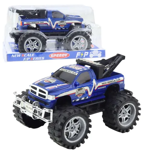 Geländegängiges Rettungsfahrzeug mit Heckantrieb und Anhängerkupplung, blau 27cm