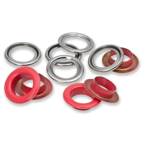 Prym 542562 Ösen mit Scheiben, 14 mm, rot/silberfarbig