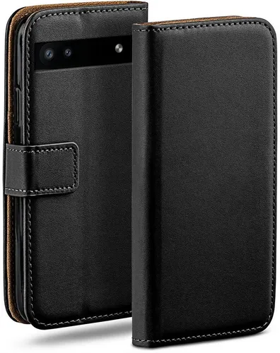 moex Handyhülle für Google Pixel 6a Hülle Klappbar Book Case Schwarz 6,1 Zoll, Klapphülle Kartenfach Flip Cover Handytasche Leder Optik Schutzhülle