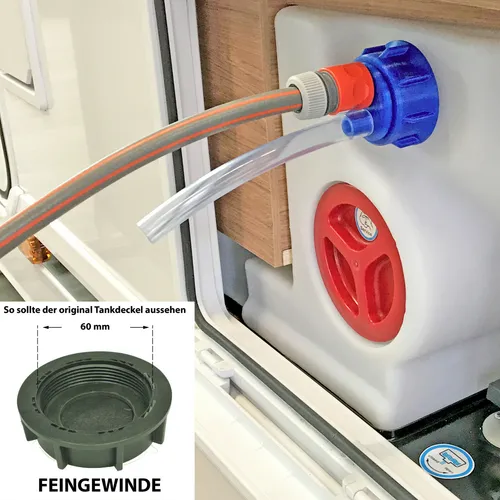 WAFA 5F Wasserfülladapter für Knaus & Weinsberg - Frischwasserkanister & -tanks, idealer Wasserfülladapter für Wohnmobile mit feingewindetem Wassertankdeckel, made in Germany.