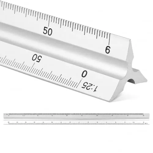 Dreikantmaßstab Lineal 30 cm, SZXMDKH Maßstab 1:20, 1:25, 1:50, 1:75, 1:100, 1:150, Silber
