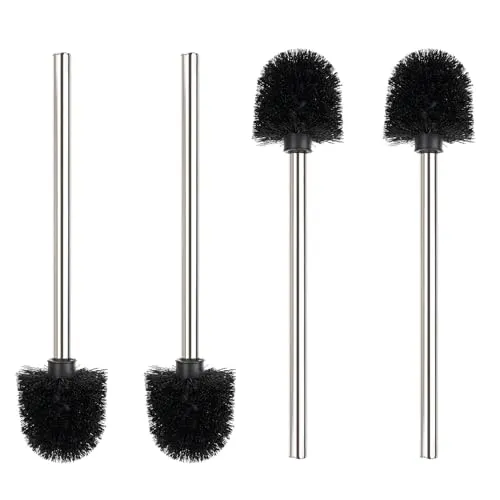 Behiruch 4 Stück Wc Bürste, Klobürste Schwarz, Toilettenbürste Edelstahl mit 8 cm Durchmesser, Toilet Brush mit Edelstahlstiel, Klobürsten