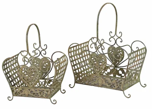 2x Pflanzgefäß Blumenkorb Kräuter Korb Landhaus Metallkorb Obstkorb Henkelkorb