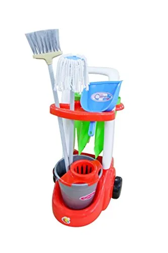 Polesie Kinder-Putzwagen - Putztrolley für kleine Hausfrauen - Putzausstattung für Kinder mit umfangreichem Zubehör: Eimer, Besen, Wischmopp und mehr. Ideal für kreative Rollenspiele und fördert die Motorik.