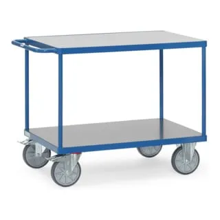 fetra Tischwagen 2400 mit Hart-PVC-Plattformen - Tischwagen für schwere Lasten, Tragkraft bis 200 kg, mit robusten Hart-PVC-Plattformen und sicherem Rollensystem für einfache Handhabung.