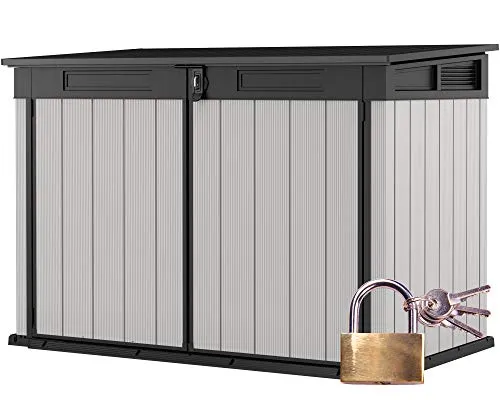 Ondis24 Keter Mülltonnenbox Premier Jumbo, inkl. Schloss, Müllbox 2020L, 3 x 240L Mülltonnen, Fahrräder, Gartengeräte, Gerätebox belüftet, Mülltonnenverkleidung