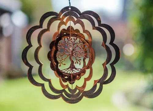 Edelrost Windspiel Blume mit Lebensbaum - Höhe 27 cm