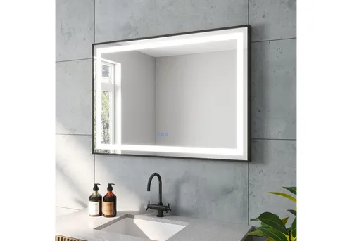 AQUABATOS LED-Lichtspiegel schwarz - Dimmbarer Badspiegel mit Antibeschlag - Eleganter Badezimmer-Spiegel mit modernem Design und 3 Lichtfarben. Ideal für stilvolle Bäder, beschlagfrei und energiesparend mit langlebiger LED-Technik.