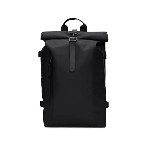 Rains Rolltop Rucksack Large W3 23 - Wasserdichter Daypack in Schwarz - Stylischer und praktischer Daypack mit Rolltop, 23 l Volumen und wasserdichtem Material - ideal für Freizeitaktivitäten.