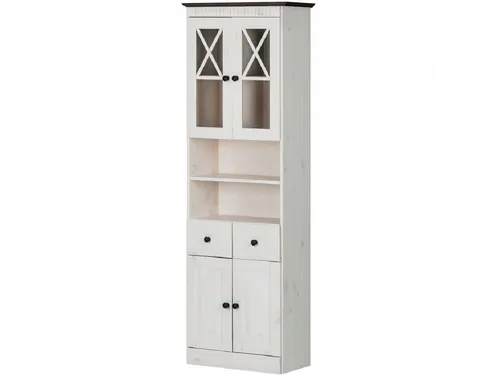 Hochschrank Cornelia mit 2 Schubladen und 2+2 Türen in Weißkiefer - Der Hochschrank Cornelia kombiniert funktionalen Stauraum mit elegantem Design. Ideal für Küche oder Bad, bietet er viel Platz und einen charmanten Landhaus-Stil durch die attraktive Holzoptik.