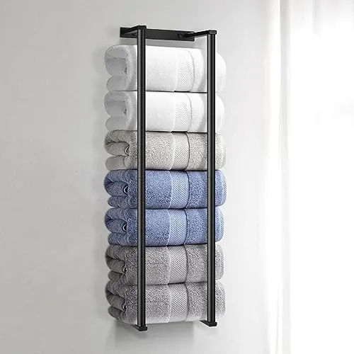 TAVADA Handtuchhalter Ohne Bohren - Ausziehbar Handtuchregal Selbstklebend Mit Ablage,Wand Handtuchhalter Bad Handtuchregal Matt Schwarz Gästehandtuchhalter,handtuchhalter Wand 75CM (Schwarz)