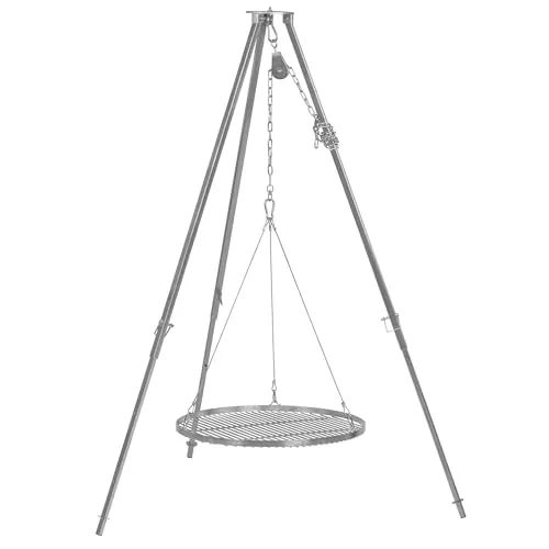 BBQ-Toro Dreibein Grill mit Ø 60 cm Grillrost | 110-175 cm | Dreibein für Schwenkgrill | Eisen Dreibein Gestell, Grillständer mit Rost | Hängegrill, Grillgestell, Dreibeingrill mit Kette