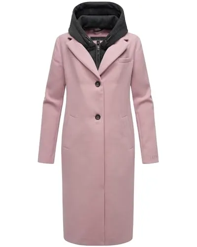 Navahoo Damen Mantel in Woll-Optik langer Trenchcoat leicht oversized mit (abnehmbarem) Kapuzen-Einsatz aus Sweat-Material Kekstraum 14 Lilac Rose Gr. XXL