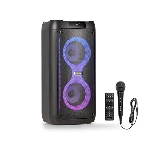 Fenton Core80 Musikbox Bluetooth Groß 80W, Akku 12 Std, Karaoke Mikrofon, BT 5.3, Fernbedienung, Partybox Bluetooth Box Groß, Stereo-Pairing, Tragbare Musik Box, Boom Box - Schwarz