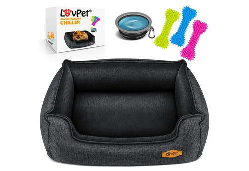 Lovpet® Hundebett Chiller XL, inkl. Napf + 3 Kauknochen - Hundebett für kleine bis große Hunde, mit abnehmbarem Bezug für einfache Reinigung und komfortable PP-Cotton Füllung für besten Schlaf.