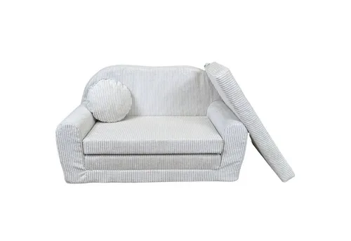 FORTISLINE Kindersofa Rosalia - Ausklappbares Sofa aus Cord, Beige - Sofas für Kinder, handgefertigt mit gemütlicher Schaumstoffpolsterung und zwei Zierkissen, ideal für Spiel- und Ruhezeiten.