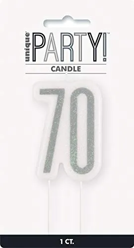 Kerze zum 70. Geburtstag - Glitzer Schwarz & Silber Geburtstag