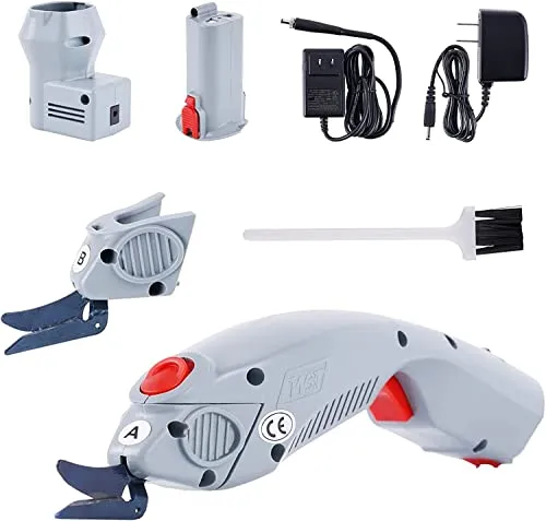 MXBAOHENG Elektrische Schere 3.6V WBT-1 Akkuschere 0-8mm Elektrische Schneiderschere mit einer Wiederaufladbare Akku für Schneiden Leder Topfpflanze Baumwollstoff Pappe Papier (A, B Schneidkopf)