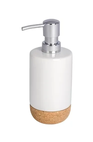 WENKO Seifenspender Corc White Keramik - Flüssigseifen-Spender, Spülmittel-Spender Fassungsvermögen: 0.36 l, Keramik, 7.5 x 18.5 x 8.5 cm, Weiß