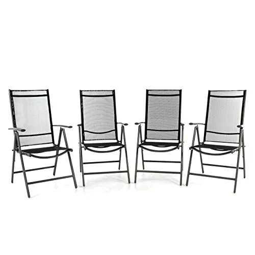 Nexos 4er Set Klappstuhl Aluminium Gartenstuhl Campingstuhl verstellbar Rahmen anthrazit Hochlehner für Terrasse Balkon leicht stabil schwarz witterungsbeständig 56x65x105 cm bis 110 kg mit Armlehne