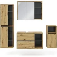 Vicco Badmöbelset Viola Eiche Anthrazit - Badmöbel-Set mit elegantem Design, kratzfestem Holz und langlebigen Scharnieren für eine stilvolle und pflegeleichte Badezimmergestaltung.