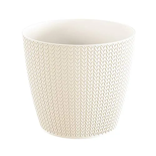 KAGM Blumentopf Übertopf Pflanztopf rund Kunststoff Pflanzkübel leichtes und beständiges Material sehr DEKORATIV Geflecht-Optik Ø 25,8cm Creme