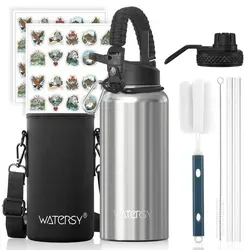 Isolierte Trinkflasche 946 ml Edelstahl Vakuum-Thermosflasche mit 2 Deckeln Silber