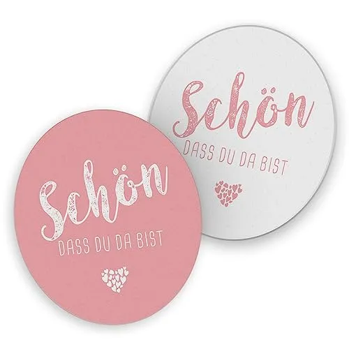 itenga 40x Bierdeckel Untersetzer Schön DASS du da bist rund 10,7 cm Tischdeko für Veranstaltung Gäste Feier (rosa)