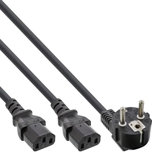 InLine 16657F Netz-Y-Kabel, 1x Schutzkontaktstecker zu 2x Kaltgerätestecker, 5m