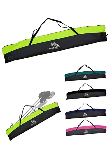 BAMBINIWELT Skitasche Kinder – Robuster Skisack aus wasserdichtem Cordura für Ski, Stöcke & Handschuhe, mit 2-Wege-Reißverschluss, Namensfeld & Tragegriffen (schwarz, hellgrün 145 cm)