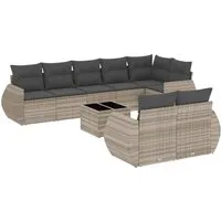 vidaXL Garten Sofa Garnitur 9-TLG. - Modular Gartenmöbel Set mit Kissen, hellgrau Poly Rattan für bequeme Entspannung im Freien